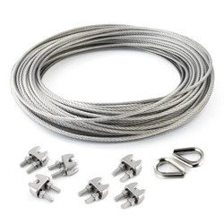 KIT : corde en acier inoxydable 2mm 7x19 - 10m, collier de serrage - 6 pcs.manchette - 2 pièces.