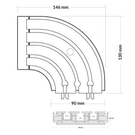 COURBURE FINALE pour rails de rideaux de plafond en PVC 3-LIGNES DROITE & GAUCHE