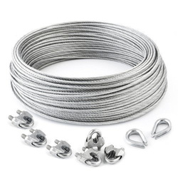 KIT : corde galvanisée de 5 mm 6x7 - 5 m, collier de serrage - 4 pièces.manchette - 2 pièces.