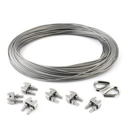 KIT : Corde en acier inoxydable 3mm 7x7 - 20m, collier de serrage - 8 pcs.manchette - 4 pièces.