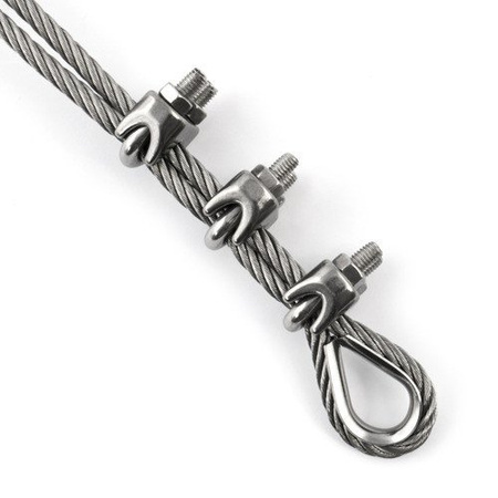 KIT : Corde en acier inoxydable 3mm 7x7 - 15m, collier de serrage - 8 pcs.manchette - 4 pièces.