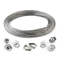KIT : corde en acier inoxydable 2mm 7x7 - 20m, collier de serrage simple - 6 pcs.manchette - 2 pièces.