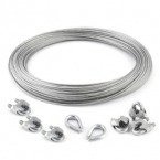 KIT : corde galvanisée de 3 mm 6x7 - 25 m, collier de serrage - 4 pièces.manchette - 2 pièces.