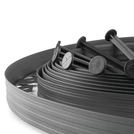 Bordure de Jardin Flexible Rant 10m Hauteur 40mm GRIS FONCÉ Jeu de piquets