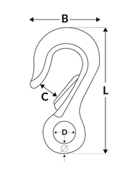 Crochet en acier inoxydable AISI 316 avec œillet et cliquet 930kg