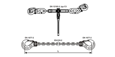 Dispositif d'arrimage de chaîne 8mm 3.5m Tendeur de chaîne